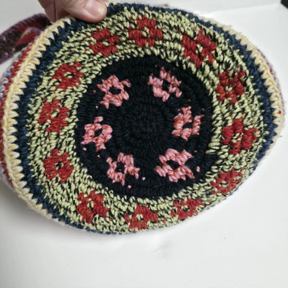Vintage Boho Crochet Crossbody Bag Southwestern Geometric Knit Bucket Purse